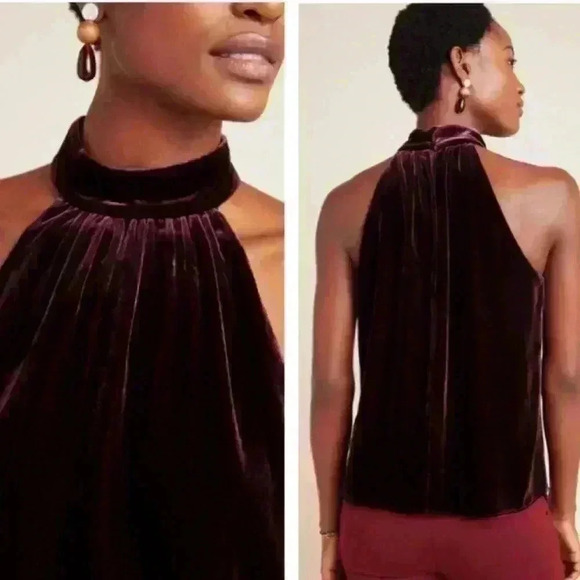 Kachel X Anthropologie Chelsea Velvet Halter Top Sleeveless Keyhole Button Sz 2 - Picture 2 of 8
